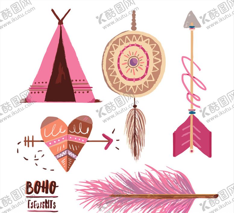 编号：56044609120323198608【酷图网】源文件下载-水彩绘波西米亚风格元素