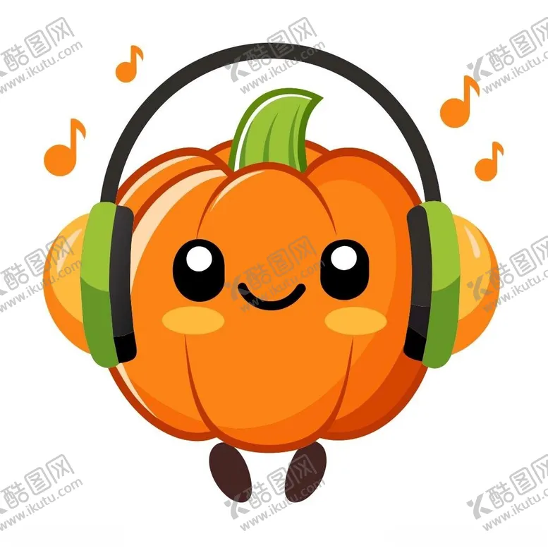 编号：87271902250456365935【酷图网】源文件下载-戴耳机听音乐的南瓜
