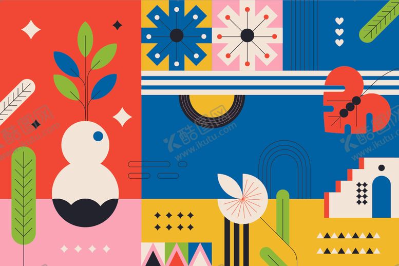 编号：17929110060939569585【酷图网】源文件下载-多彩几何风抽象艺术插画