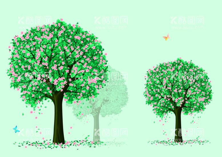 编号：28091503211314419496【酷图网】源文件下载-绿树蝴蝶花树背景墙