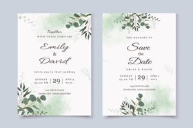清新绿植婚礼邀请函设计