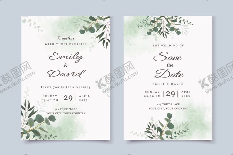 编号：95466811021503172308【酷图网】源文件下载-清新绿植婚礼邀请函设计