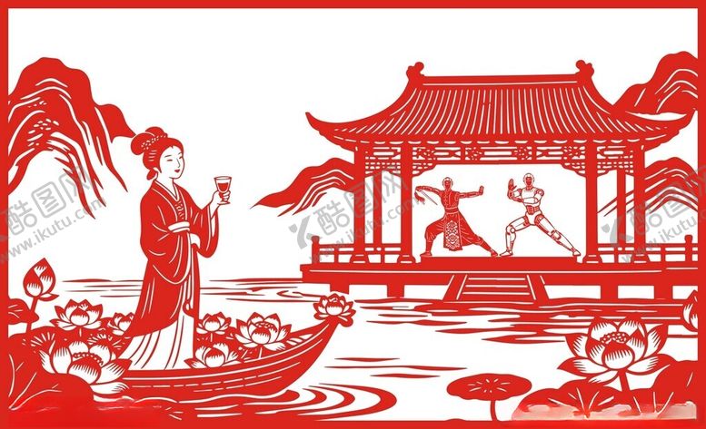 编号：88527204050713449486【酷图网】源文件下载-古典佳人于亭畔泛舟图景