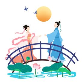 七夕中国风牛郎织女插画海报