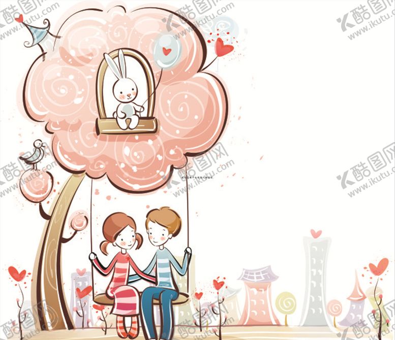 编号：83355110080652439490【酷图网】源文件下载-创意荡秋千的情侣人物设计
