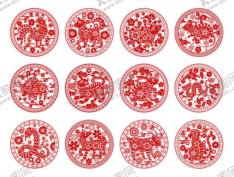 编号：51603004051033187615【酷图网】源文件下载-十二生肖剪纸