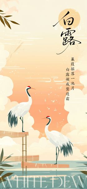 白露海报中式二十四节气丹顶鹤插画