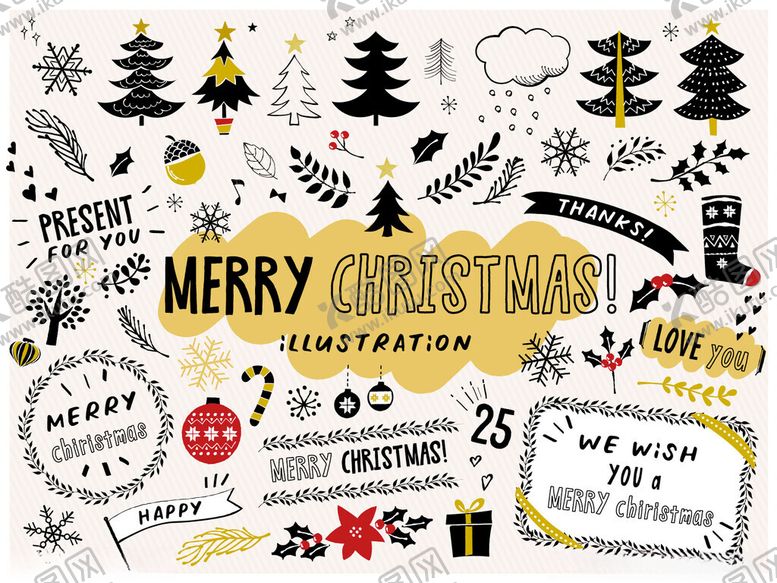 编号：40313911182004385136【酷图网】源文件下载-圣诞装饰元素矢量素材图