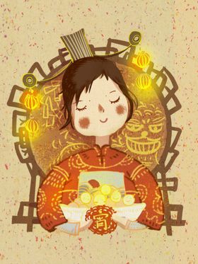 元宵插画节海报节展架节广告