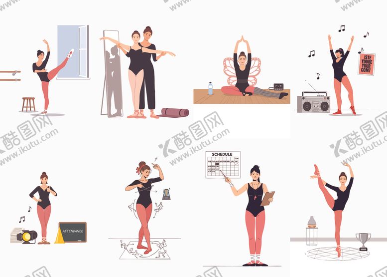 编号：95455304020027152766【酷图网】源文件下载-芭蕾舞者插画