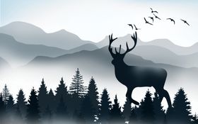 水墨山水鹿飘带玄关图
