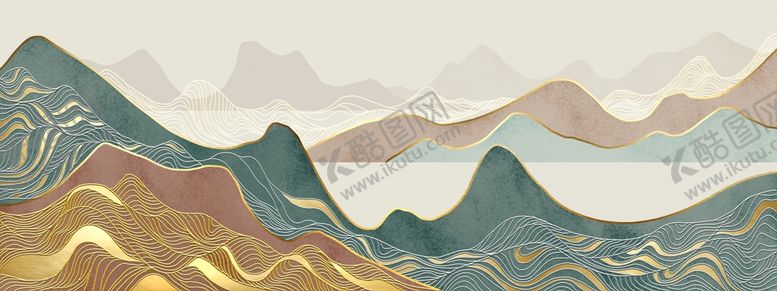编号：98637911141721222034【酷图网】源文件下载-抽象金色山水装饰画