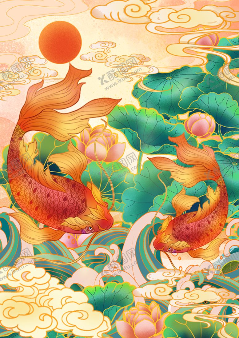 国潮金鱼展板中风背景来袭