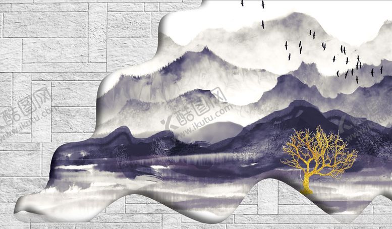 编号：19089006160505471050【酷图网】源文件下载-水墨画树背景墙