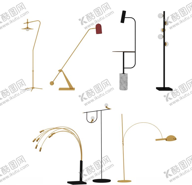 编号：42587010121112426338【酷图网】源文件下载-现代落地灯组合3d模型