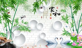 花鸟画竹子梅树背景墙