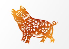 抬头仰望的剪纸小猪PSD素材