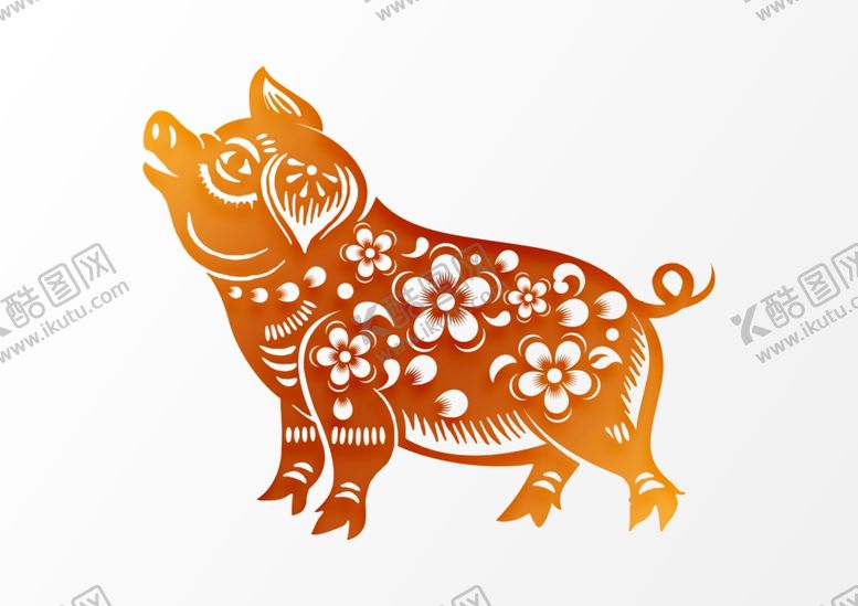 编号：23601207032041326684【酷图网】源文件下载-抬头仰望的剪纸小猪PSD素材