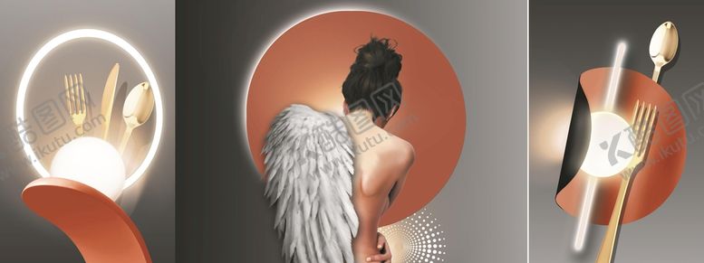 编号：01476210040953309670【酷图网】源文件下载-抽象美女立体几何三联装饰画