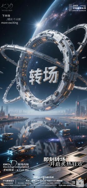 酒吧KTV转场预定创意太空环海报