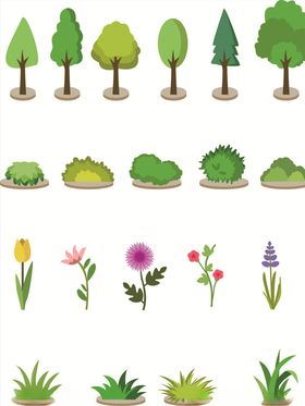 植物草丛花朵矢量图