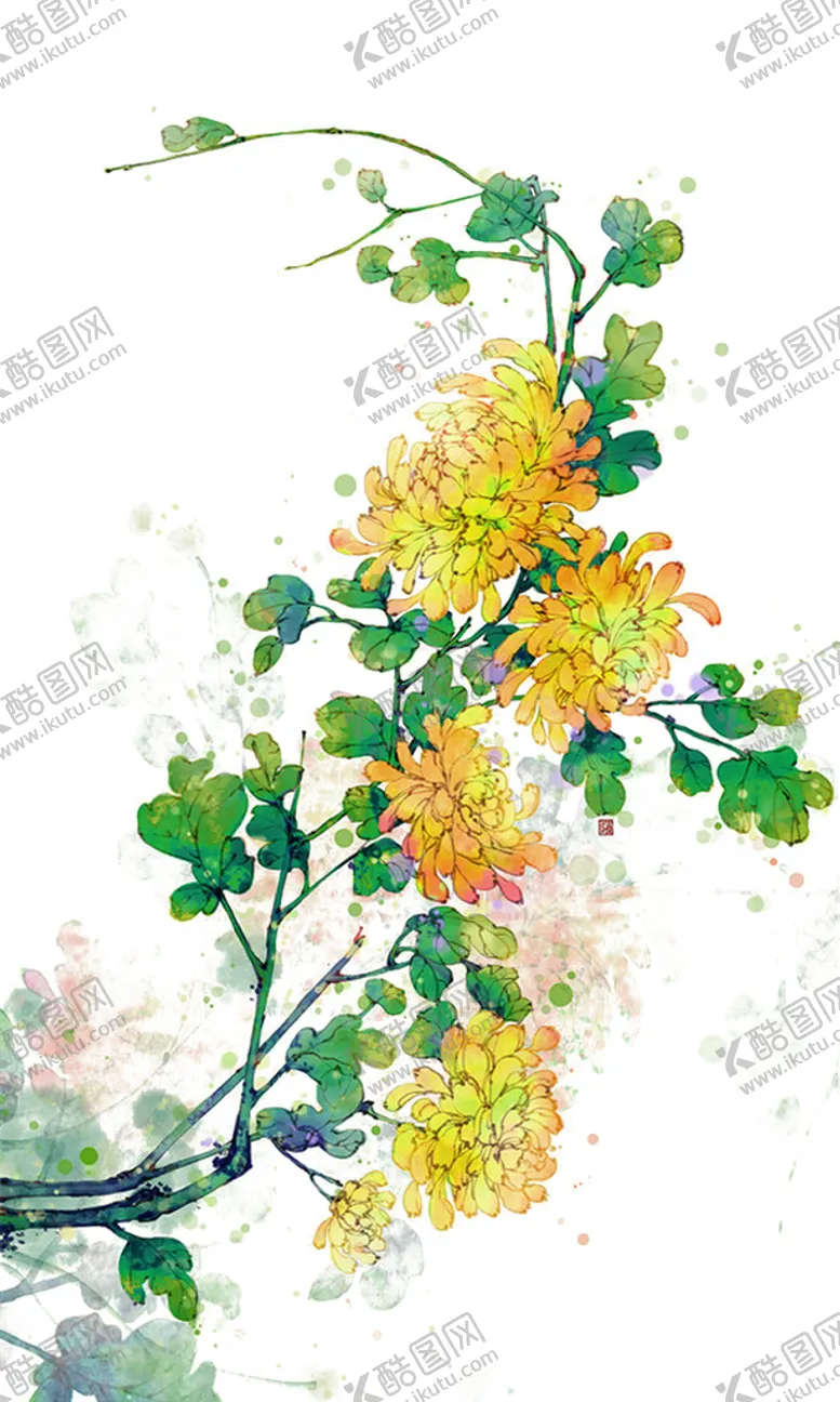 编号：16038709221515280316【酷图网】源文件下载-卡通手绘水墨菊花水彩花卉