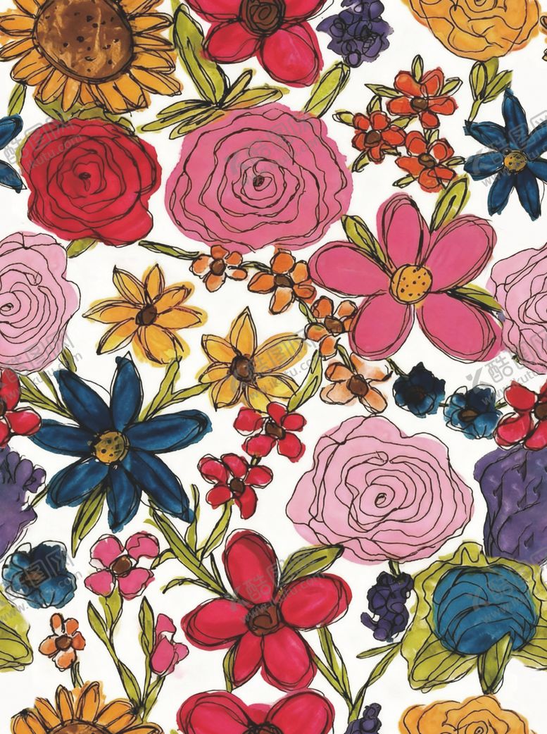 编号：22643404061122077250【酷图网】源文件下载-多彩花卉图案缤纷绚丽世界