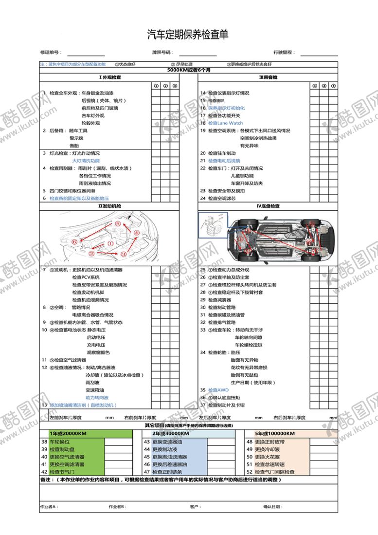 编号：65793409222022113967【酷图网】源文件下载-汽车定期保养检查单
