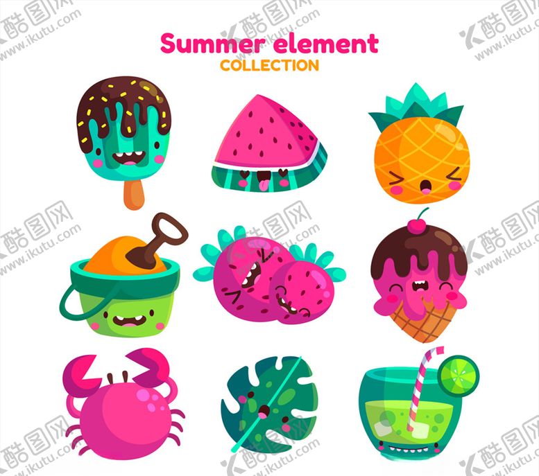 编号：99416609221000019238【酷图网】源文件下载-卡通夏季表情元素