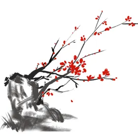 水墨梅花中国风红红