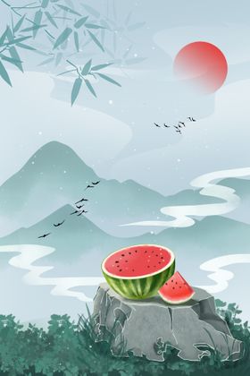 中国风夏天背景 西瓜