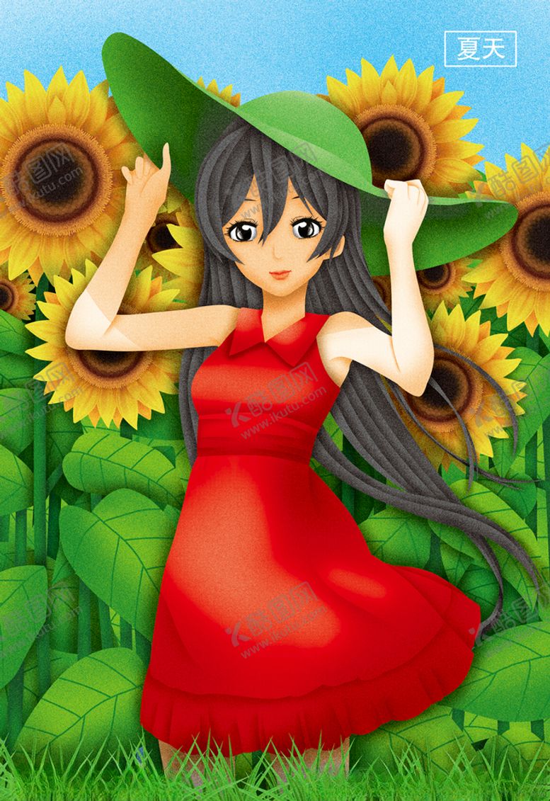 编号：48049110111542492772【酷图网】源文件下载-手绘向日葵与女孩图片