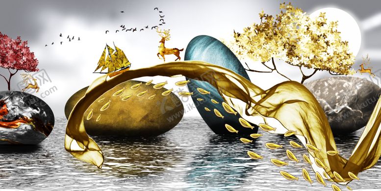 编号：46433609220327113558【酷图网】源文件下载-北欧石来运转发财树麋鹿彩带装饰