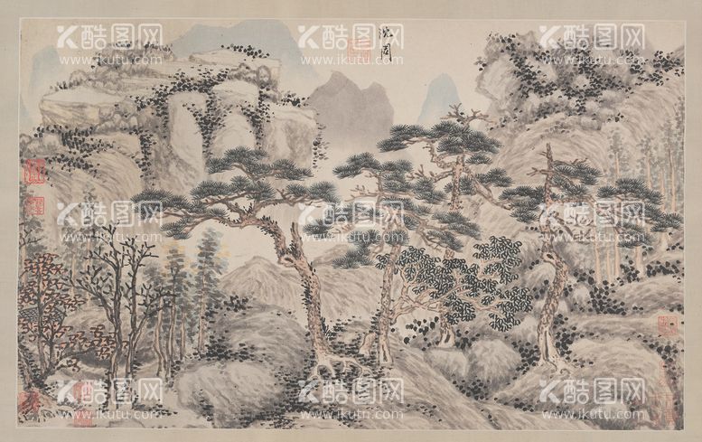 编号：21689309150308023175【酷图网】源文件下载-松树  沈周水墨画沈周花鸟画