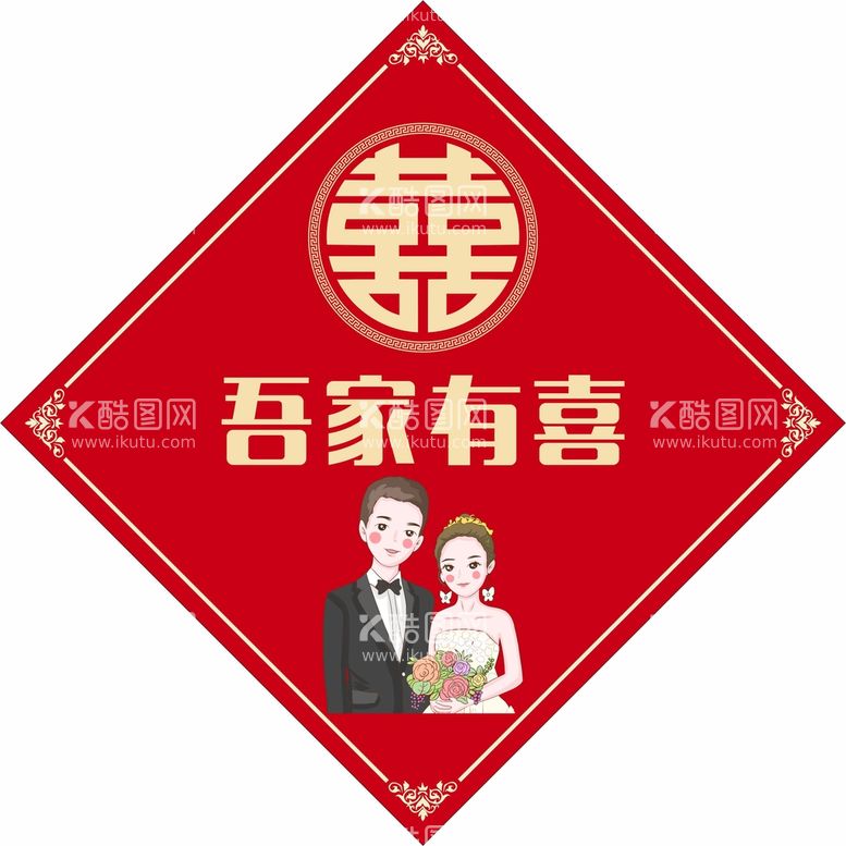 编号：52703909152249580125【酷图网】源文件下载-吾家有喜 卡通婚纱形象 囍 