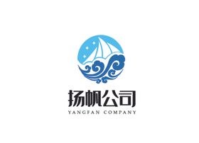 蓝色帆船海浪logo