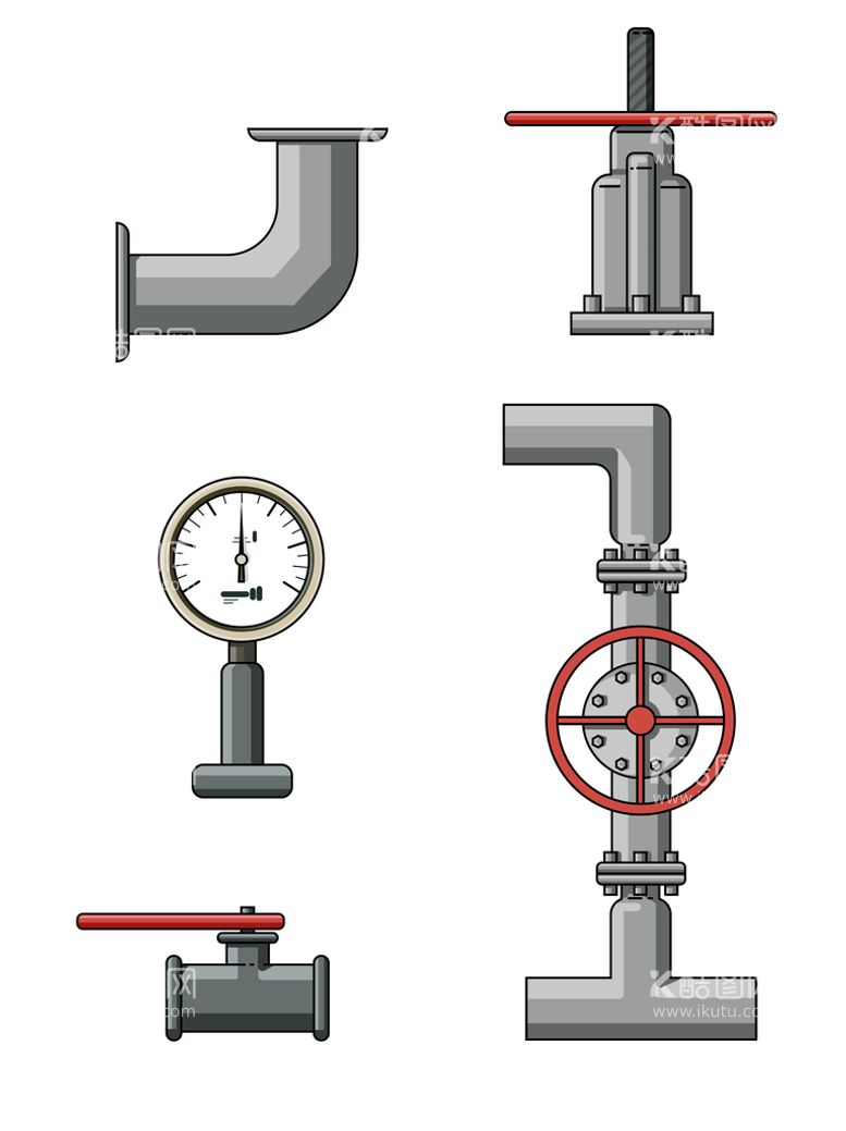 编号：27164009112209516398【酷图网】源文件下载-手绘石油管道元素阀门压力表