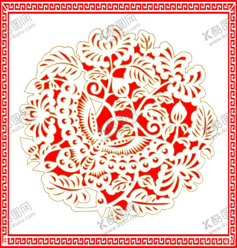 编号：32984304281504214774【酷图网】源文件下载-传统红色剪纸艺术图案