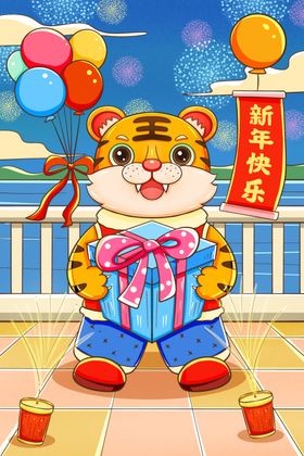 虎年国潮卡通插画生肖贺岁新元素老