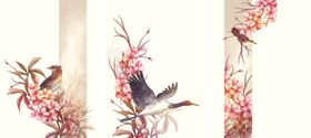 三联花鸟装饰画