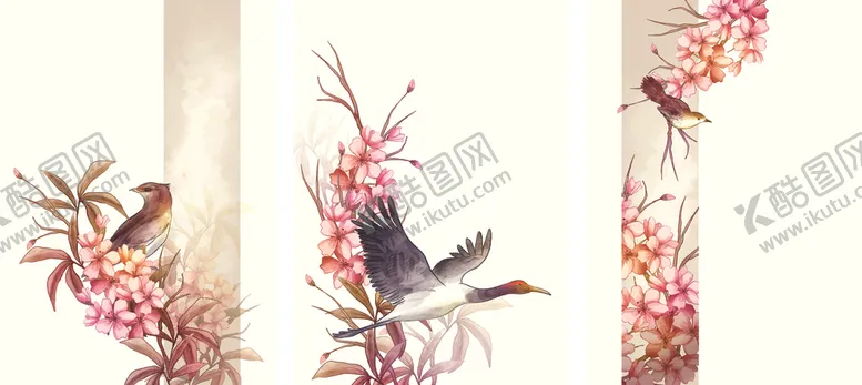 编号：68451106291635147071【酷图网】源文件下载-三联花鸟装饰画