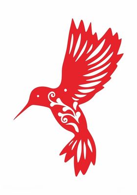 红色剪纸风飞翔的蜂鸟