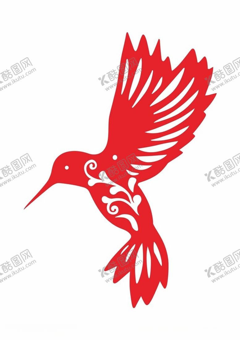 编号：32608504082123001096【酷图网】源文件下载-红色剪纸风蜂鸟图案