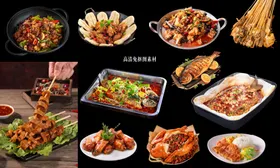 烤鱼馍手绘肉串美食