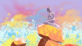 丹麦美人鱼水彩画油画