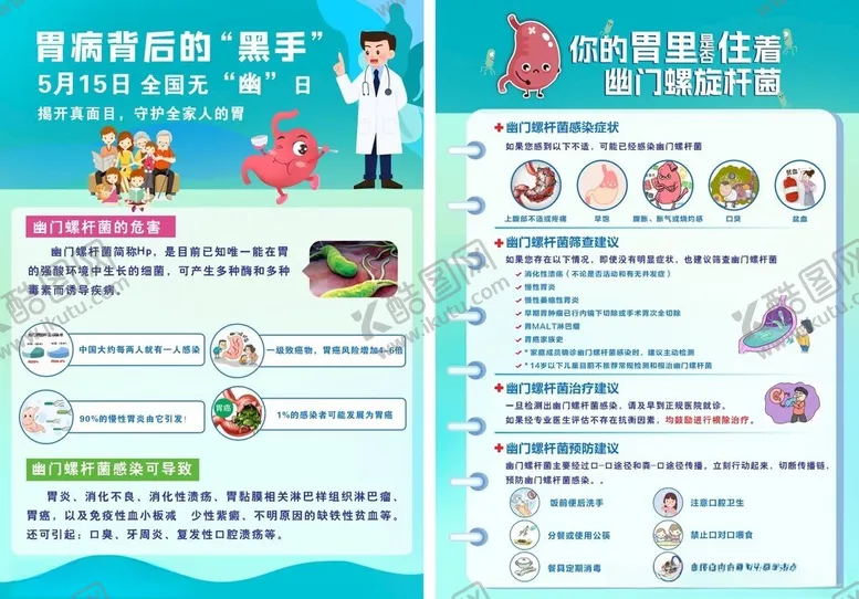 编号：98252606300429065418【酷图网】源文件下载-幽门螺杆菌彩页易拉宝