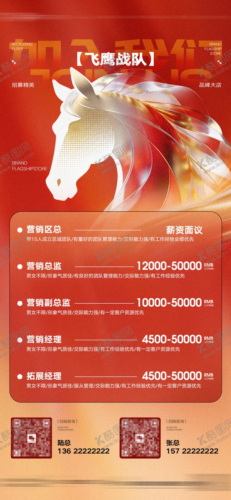 编号：37259102021820544099【酷图网】源文件下载-营销部招聘 红色马年酒吧夜店招聘海报