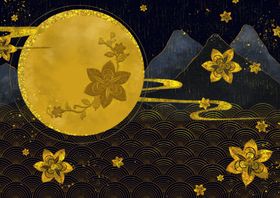 桂花金色复古插画背景海报素材