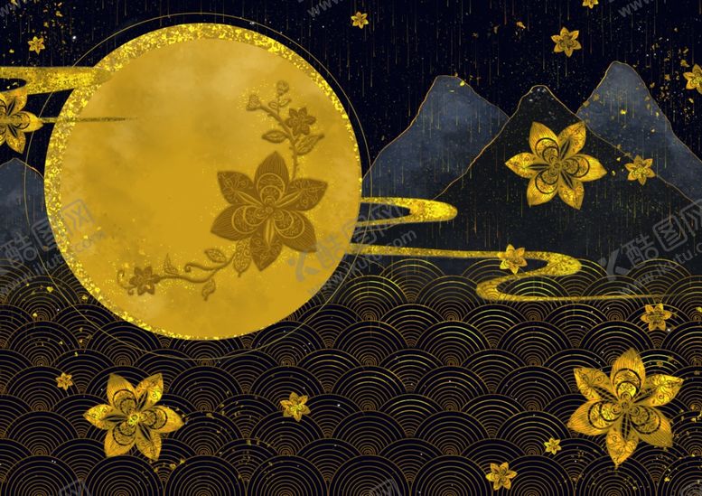 编号：74332109231451545369【酷图网】源文件下载-桂花金色复古插画背景海报素材