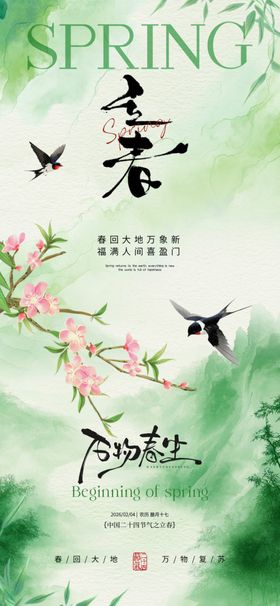 立春雨水节气简约质感海报